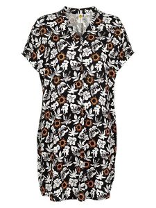 Roadsign Sukienka w kolorze czarno-biało-pomarańczowym rozmiar: S/M. Czarne sukienki Roadsign, na co dzień, m, bez wzorów, z wiskozy, bez kołnierzyka, bez ramiączek, midi, proste. Za 78,99 zł.