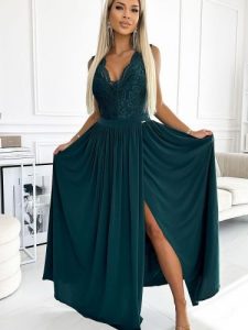 Sukienka Model Lea 211-6 Bottle Green - Numoco. Zielone sukienki NUMOCO, na karnawał, l, bez wzorów, z elastanu, wizytowe, bez kołnierzyka, plus size, bez ramiączek, maxi. Za 403,41 zł.