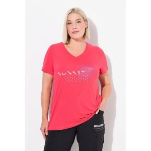 Damskie Bluzka funkcyjna szybkoschnąca dekolt w serek rękaw 1/2. Czerwone koszulki sportowe Ulla Popken, bez wzorów, z elastanu, bez ramiączek. Za 195,99 zł.