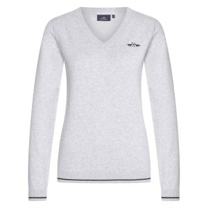 Damski sweter z dekoltem w szpic HV Polo Debby. Szare swetry klasyczne HV POLO, na zimę, bez kołnierzyka. Za 340,00 zł.