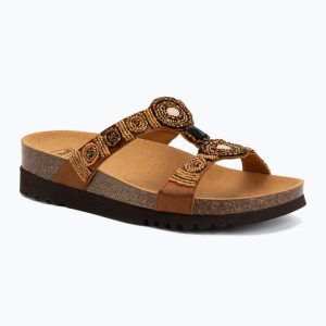 Klapki damskie Scholl New Bogota Wedge Med. Brązowe klapki Scholl, bez wzorów, z gumy, bez obcasa. Za 289,99 zł.