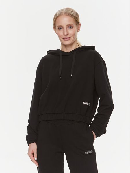 Guess Bluza Eleanora V4RQ09 KC5O0 Czarny Regular Fit. Czarne bluzy Guess, l, z aplikacjami, z bawełny, bez kaptura. Za 209,99 zł.