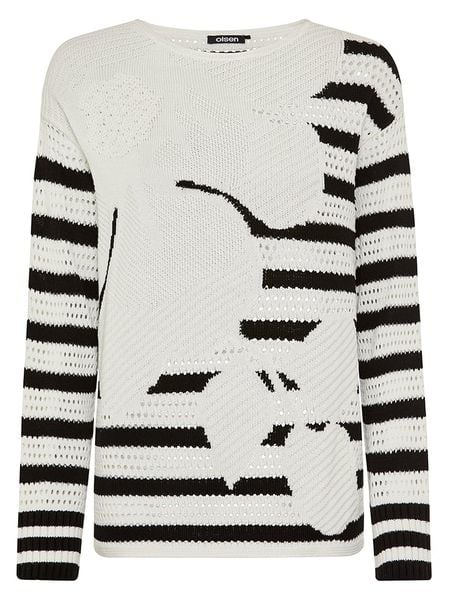 Olsen Sweter w kolorze biało-czarnym rozmiar: 38. Białe swetry oversize Olsen, bez wzorów, ze splotem, bez ramiączek. Za 154,95 zł.