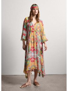 STEFANEL Sukienka ze wzorem rozmiar: XS. Sukienki Stefanel, xs, bez wzorów, z wiskozy, z asymetrycznym kołnierzem, bez ramiączek, midi, asymetryczne. Za 326,99 zł.