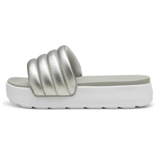Klapki Puma Karmen Slide Puffy, Kobiety. Szare klapki Puma, bez wzorów, z materiału, bez obcasa. Za 199,00 zł.
