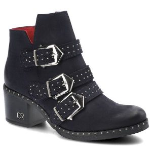 Granatowe Botki Carinii Damskie Stylowe Buty. Niebieskie botki Carinii, bez wzorów, bez obcasa, bez zapięcia. Za 269,00 zł.
