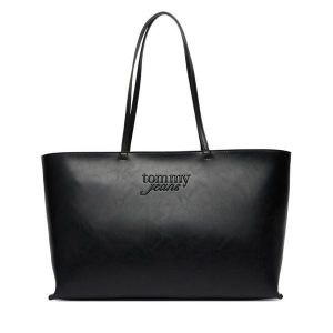 Torebka Tommy Jeans. Czarne shopper bag Tommy Jeans, bez wzorów, z jeansu, bez dodatków. Za 409,99 zł.