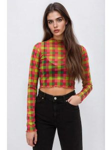 Monki Bluzka w kolorze zielono-różowym rozmiar: XS. Różowe bluzki Monki, xs, bez wzorów, bez kołnierzyka, bez ramiączek. Za 39,99 zł.