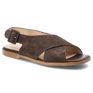 Sandały damskie S.Barski, cholewka ze skóry naturalnej zamszowej zapinane na sprzączkę, brązowe, JC61-1001. Brązowe sandały S.BARSKI, bez wzorów, ze skóry, bez obcasa, bez zapięcia. Za 259,00 zł.