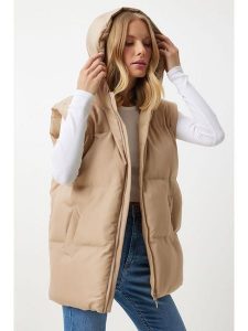 Happiness Istanbul Kamizelka pikowana w kolorze beżowym rozmiar: 38. Brązowe kamizelki Happiness Istanbul, bez wzorów, bez kołnierzyka, bez ramiączek, bez kaptura. Za 100,99 zł.