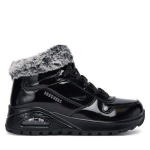 Botki Skechers. Czarne botki Skechers, bez wzorów, bez obcasa, na płaskiej podeszwie, bez zapięcia. Za 339,99 zł.