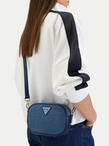 Guess Jeans Torebka CWBEO-GUESS-B-012-09 Granatowy. Niebieskie listonoszki Guess Jeans, z aplikacjami, z jeansu, bez dodatków. Za 199,99 zł.