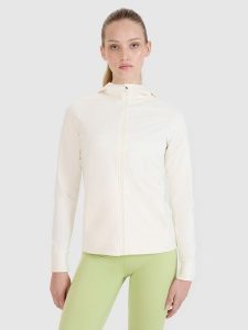 4F Bluza treningowa regular szybkoschnąca damska - biała XS. Białe bluzy 4f, xs, bez wzorów, z dzianiny, z kapturem. W wyprzedaży za 169,99 zł.