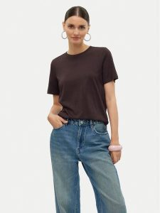 Vero Moda T-Shirt Paulina 10316991 Brązowy Regular Fit. Brązowe t-shirty Vero Moda, xs, bez wzorów, z bawełny, bez kołnierzyka, bez ramiączek. Za 69,99 zł.