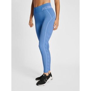 Legginsy bezszwowe damskie Hummel Christel. Niebieskie legginsy Hummel, bez wzorów, z dzianiny. Za 157,50 zł.