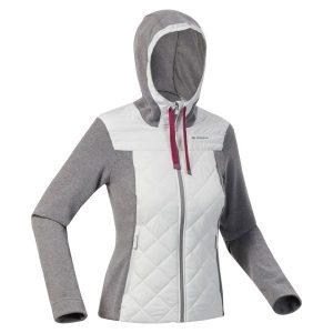 Bluza turystyczna damska Quechua NH100 Hybrid. Szare bluzy QUECHUA, l, bez wzorów, z dzianiny, bez kaptura. W wyprzedaży za 79,99 zł.
