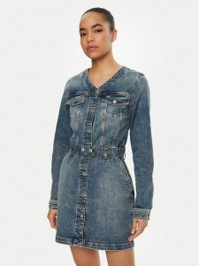 Tommy Jeans Sukienka jeansowa DW0DW19854 Niebieski Regular Fit. Niebieskie kombinezony Tommy Jeans, xs, bez wzorów, z bawełny, bez kołnierzyka, bez ramiączek. Za 349,99 zł.