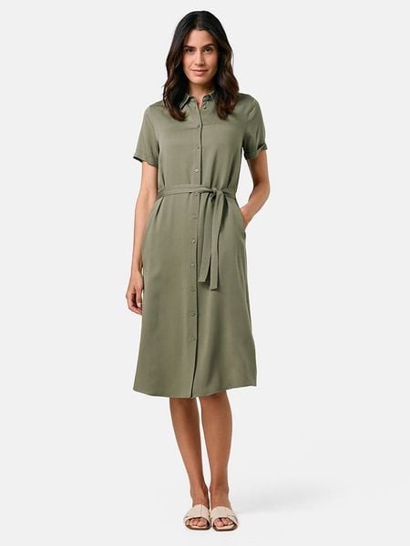 Gerry Weber Sukienka w kolorze khaki rozmiar: 44. Brązowe sukienki Gerry Weber, bez wzorów, z tkaniny, bez kołnierzyka, bez ramiączek, midi. Za 187,96 zł.