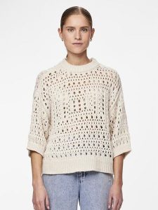 Pieces Sweter "Masha" w kolorze beżowym rozmiar: XS. Brązowe swetry oversize Pieces, xs, bez wzorów, z bawełny, bez ramiączek. Za 52,67 zł.
