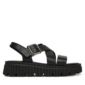 Sandały Tamaris. Czarne sandały Tamaris, bez wzorów, bez obcasa, na koturnie, bez zapięcia. Za 359,99 zł.