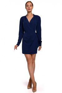 Elegancka kopertowa sukienka mini z drapowaniem granatowa. Sukienki Sukienki.shop, na spotkanie biznesowe, xl, bez wzorów, eleganckie, bez kołnierzyka, bez ramiączek, mini, kopertowe. W wyprzedaży za 286,00 zł.