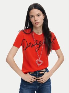 Desigual T-Shirt Florencia 26SWTK07 Czerwony Regular Fit. Czerwone t-shirty Desigual, xs, bez wzorów, z bawełny, bez kołnierzyka, bez ramiączek. Za 149,99 zł.