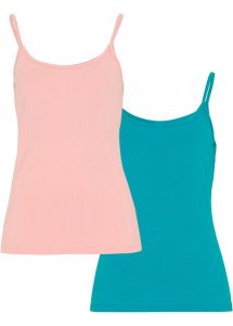 Top na cienkich ramiączkach (2 szt.), z czystej bawełny organicznej. Białe topy bonprix, bez wzorów, z bawełny, bez kołnierzyka, bez ramiączek. Za 37,98 zł.