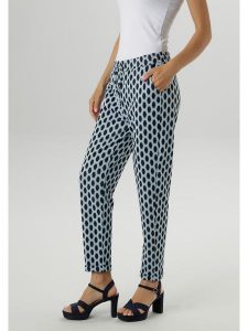 Aniston Spodnie w kolorze czarno-turkusowym rozmiar: 40. Czarne spodnie z wysokim stanem Aniston, bez wzorów, z materiału, z podwyższonym stanem. Za 139,54 zł.