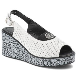 Sandały damskie S.Barski, cholewka ze skóry naturalnej licowej z perforacją z regulacją na metalową klamrę, białe, LR61-7010. Białe sandały S.BARSKI, bez wzorów, ze skóry, bez obcasa, na koturnie, bez zapięcia. Za 189,00 zł.