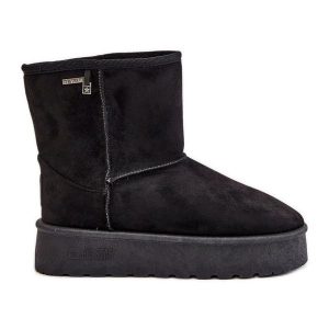 Wysokie Śniegowce Damskie Na Platformie Big Star OO274898 Czarne. Czarne buty zimowe bez obcasa, na platformie, bez zapięcia. Za 182,49 zł.