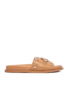 Nine West Klapki EO-TL758-1 Brązowy jasny. Brązowe klapki Nine West, bez wzorów, ze skóry, bez obcasa. Za 219,99 zł.