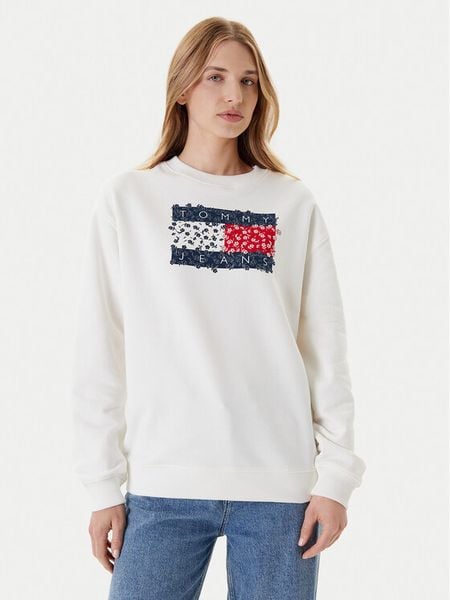 Tommy Jeans Bluza Floral Flag DW0DW20933 Biały Relaxed Fit. Białe bluzy Tommy Jeans, s, bez wzorów, z bawełny, bez kaptura. Za 269,99 zł.