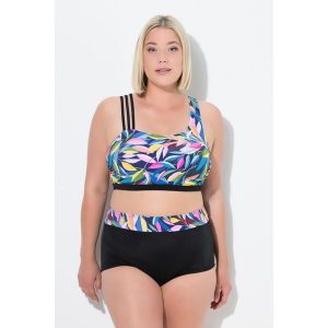 Damskie Bikini liście miękkie miseczki potrójne ramiączko z recyklingu. Czarne bikini Ulla Popken, bez wzorów, z elastanu. W wyprzedaży za 191,99 zł.