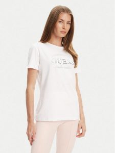 Guess T-Shirt V5YI12 J1314 Biały Regular Fit. Białe t-shirty Guess, m, z aplikacjami, z bawełny, bez kołnierzyka, bez ramiączek. Za 119,99 zł.