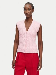 Tommy Hilfiger Kamizelka WW0WW50075 Różowy jasny Slim Fit. Czerwone kamizelki TOMMY HILFIGER, m, bez wzorów, z bawełny, bez kołnierzyka, bez ramiączek, bez kaptura. Za 386,99 zł.