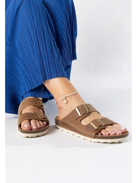 BAYTON Skórzane klapki "Atlas" w kolorze brązowym rozmiar: 37. Brązowe klapki Bayton, bez wzorów, z otwartym noskiem, bez obcasa. Za 152,62 zł.