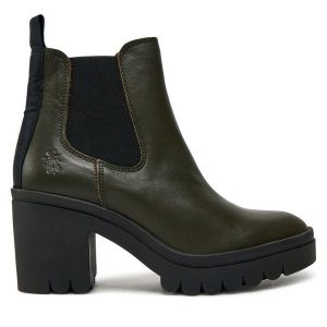 Botki Fly London. Zielone botki Fly London, bez wzorów, bez obcasa, na słupku, bez zapięcia. Za 489,99 zł.