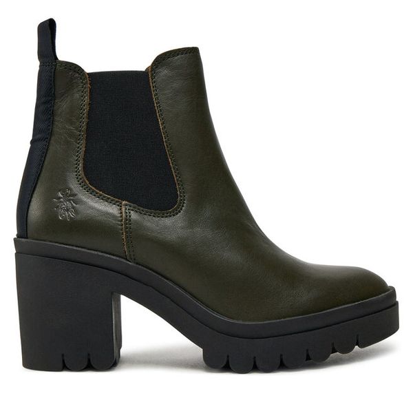 Botki Fly London. Zielone botki Fly London, bez wzorów, bez obcasa, na słupku, bez zapięcia. Za 489,99 zł.