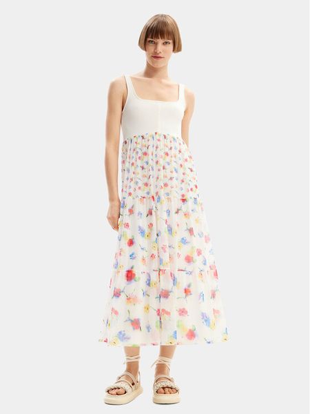 Desigual Sukienka letnia Vancouver 24SWVK58 Biały Regular Fit. Białe kombinezony Desigual, na lato, l, bez wzorów, z syntetyku, bez kołnierzyka, bez ramiączek. Za 539,99 zł.