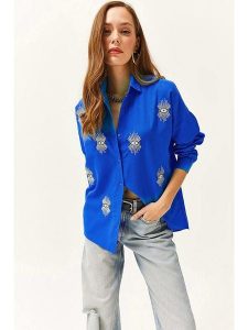 Olalook Koszula w kolorze niebieskim rozmiar: S. Niebieskie koszule Olalook, s, bez wzorów, bez kołnierzyka, bez ramiączek. Za 52,17 zł.