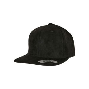 Zamszowa czapka snapback Flexfit. Czarne czapki FLEXFIT, bez wzorów, ze skóry, eleganckie. Za 145,00 zł.