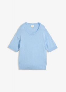Sweter oversize z krótkim rękawem i dużą zawartością wełny. Czerwone swetry klasyczne bonprix, z wełny, bez kołnierzyka. Za 219,99 zł.