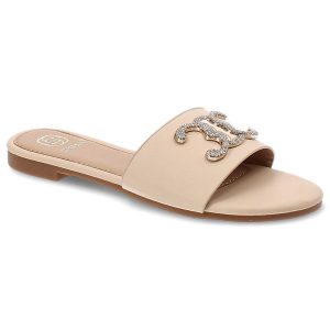Beżowe Klapki Givana Eleganckie Buty Damskie. Brązowe klapki Givana, bez wzorów, z materiału, bez obcasa. Za 109,00 zł.