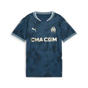 Młodzieżowa koszulka wyjazdowa Olympique Marsylia 24/25 PUMA. Niebieskia bluzki Puma, m, bez wzorów, młodzieżowe, bez kołnierzyka, bez ramiączek. Za 333,33 zł.