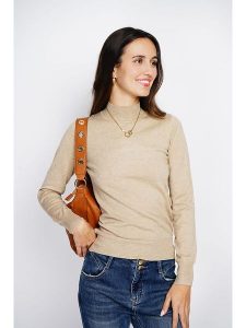 ASSUILI Kaszmirowy sweter w kolorze beżowym rozmiar: 34. Brązowe golfy Assuili, bez wzorów, z kaszmiru. Za 114,98 zł.