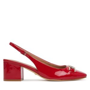 Sandały Guess. Czerwone sandały Guess, z aplikacjami, bez obcasa, na słupku, bez zapięcia. Za 439,99 zł.