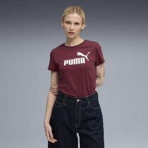 Damska koszulka z logo ESS No. 1 PUMA Ruby Shimmer Red. Czerwone bluzki Puma, bez wzorów, sportowe, bez kołnierzyka, bez ramiączek. Za 134,21 zł.