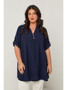 Curvy Lady Tunika w kolorze granatowym rozmiar: 48/50. Niebieskie tuniki Curvy Lady, bez wzorów, klasyczne, bez kołnierzyka, bez ramiączek. Za 114,44 zł.