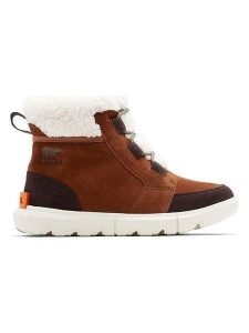 Sorel Skórzane botki zimowe "Explorer II" w kolorze jasnobrązowo-białym rozmiar: 39. Brązowe botki Sorel, na zimę, bez wzorów, z materiału, bez obcasa, bez zapięcia. Za 325,03 zł.