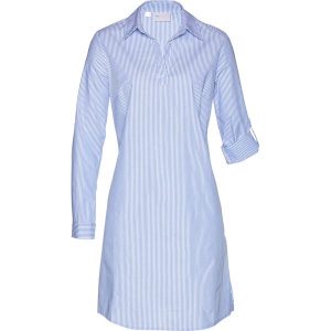 Sukienka szmizjerka z czystej bawełny. Białe sukienki bonprix, bez wzorów, z bawełny, eleganckie, bez kołnierzyka, bez ramiączek, szmizjerki. Za 129,99 zł.